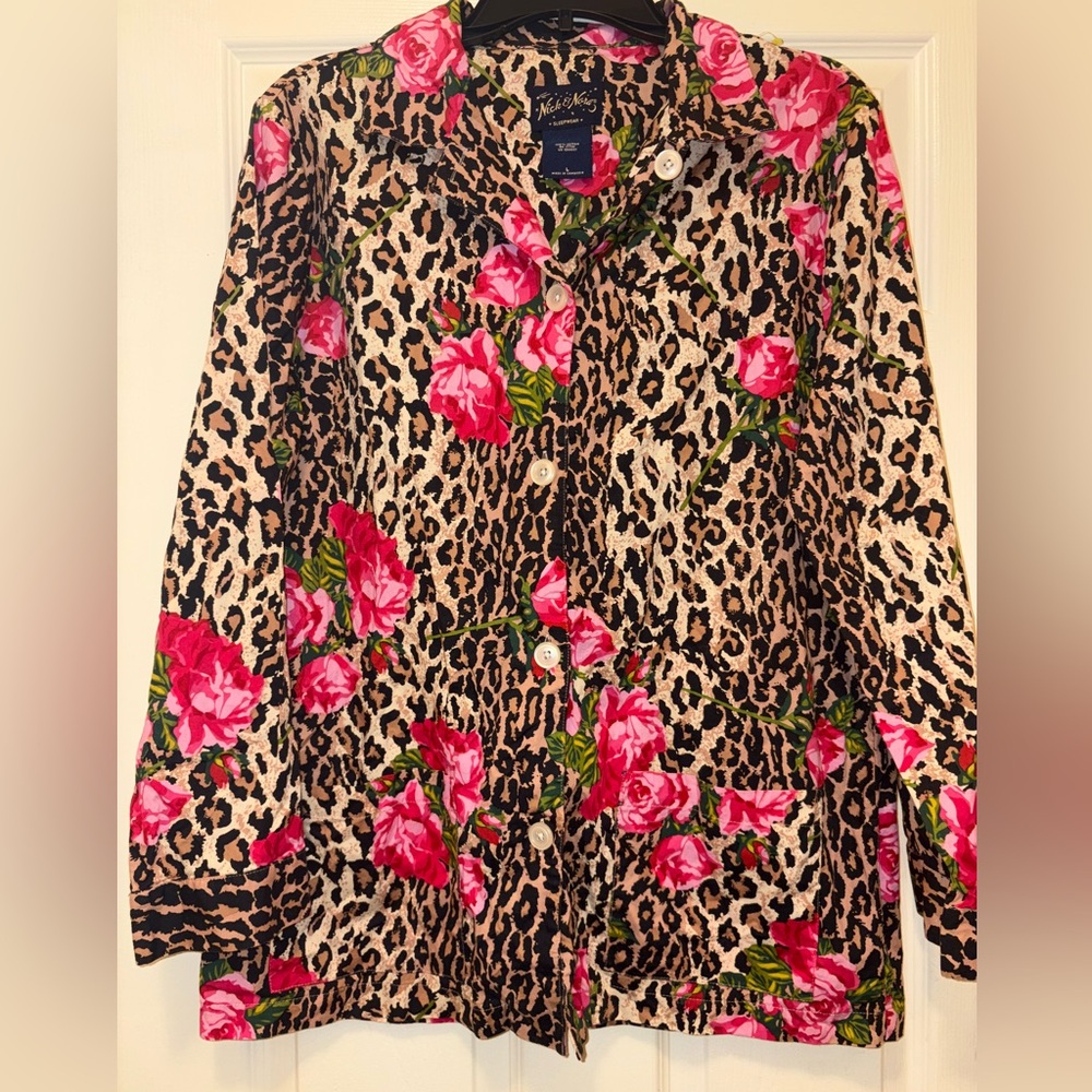 Nick & Nora Pink Floral Leopard Print Button Down Shirt